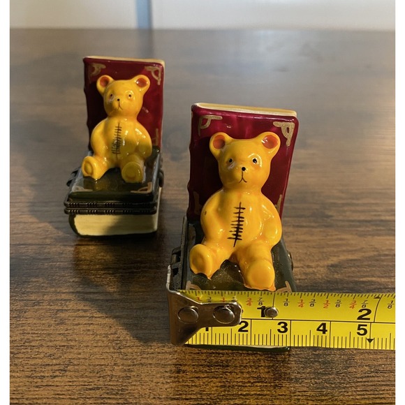 Vintage Teddy Bear Book End Treasure Trinket Boxes Mini Ceramic Hinged Lot of 2 - Picture 7 of 8